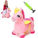 Einhorn Hüpfendes Pferd Plüsch Rosa Einhorn Hopper Hüpfendes Aufblasbares Hopper Spielzeug Outdoor und Indoor Fahrt auf Tierspielzeug für Jungen und Mädchen Baby Shower Geburtstag