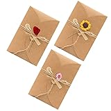 Quesuc 3 Stück Grußkarte Dankskarten Einladungskarte Geschenk Umschlag Retro Kraftpapier Karte und Umschlag Blanko mit Getrocknete Blumen,DIY-Grußkarten set(17.5CM x 11CM)