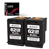 Ankink Wiederaufbereitete Tintenpatrone Ersatz für HP 62XL 62 XL zur Verwendung mit Envy 5540 5640 5660 7644 7645 OfficeJet 5740 8040 OfficeJet 200 250 Serie Drucker 2 schwarze Packung