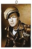 KUSTOM ART Bild im Vintage-Stil Johnny Strabler (Marlon Brando) im Film aus der Sammlung Laserdruck auf hochwertigem Holz - Geschenk