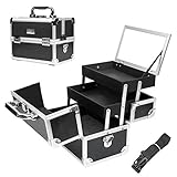 Yorbay Kosmetikkoffer Beautycase ALU Trolley abschließbar mit Spiegel, Tragegurt Schwarz für Make-up Kosmetik Nagellack, 22.8 x 15 x 17.7cm(Mehrweg)