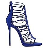 12 cm Damen-Sandalen, modisch, sexy Laufsteg, hoher Blockabsatz, Sandalen, High Heels, sexy Pole Dancer, Stripper Heels, Stiletto-Party-Sandalen, blau, Größe 45