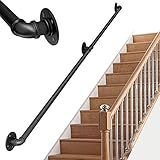 WYRKYP Treppe Handlauf Geländer Kit Handläufe Halterung Für Indoor Outdoor-Treppen Verwendet, Treppenhäuser Handläufe Für Behinderte Ältere Kinder, Black Metal-Schmiedeeisen Externer Außenwand-H