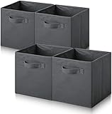 Kleideraufbewahrungsbox, faltbar, Stoffwürfel mit Griffen, faltbar, 27 x 27 x 27 cm (Farbe: Dunkelgrau, Größe: 4 Stück)