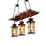 Pendelleuchte Vintage Industrielle Pendellampe schwarz Metall und Glas Holz Rustikal Kronleuchter Höhenverstellbar Für E27 Lampe Geeignet für Wohnzimmer Schlafzimmer Küche Esszimmer Hängelamp