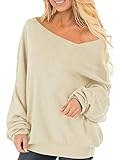 Auxo Damen Langarm Schulterfrei Jumper Lose Sweatshirt Pullover Oberteil Tops Hemd Oversize, 01-beige*, Gr.- XL