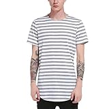 CFWL Sommer LäSsiges Rundes Saum Gestreiftes Langes Herren-T-Shirt Der MäNner Kurzarm Sommer 3D Druck Sweatshirt Kurzarmhemd Slim Fit Motive Top Grey L