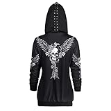 Graceyo Damen Gothic Punk Kapuzenpullover Vintage Retro Schwarz Kapuzenjacke Hoodie Sweatshirt Jacke Mantel Kapuzen Sweatjacke Pulli Streetwear Party Freizeit Kleidung Bluse Tops Outw