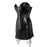 JL Corset Schwarz Kunstleder Vollbrust Corsage Korsett Mini-Rock 6XL
