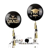 NICROLANDEE Schwarzgold Partydekoration - 2 Stück Schwarze Luftballons mit Seidenpapier Quaste Girlande für 2021 Abschlussball Abschlussabend Geburtstagsfeier Dek