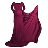 FYMNSI Umstandskleid Schwangere Elegante Fotografie Stützen Mutterschaft Schulterfreies Langarm Langes Abendkleid Damen Chiffon Hochzeit Maxikleid Fotoshooting Umstandsmode Kleidung Dunkelrot M