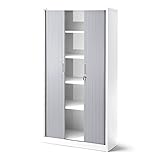Jan Nowak Rollladenschrank T001, Jalousieschrank, Aktenschrank, Büroschrank, Universalschrank, Querrolladenschrank, Rolltür, abschließbar 185 cm x 90 cm x 45 cm (weiß/grau)