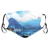 Gesichtsmaske, 2 Stück, Staubmaske mit Filter, Italienisches Dorf mit Hafen und Segelbooten, magisches Landhausleben, ländliches Foto, Größe M