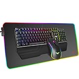 havit Mechanische Tastatur Maus RGB Mauspad Combo Blaue Schalter Kabelgebundene Gaming Tastaturen mit Abnehmbarer Handballenauflage, programmierbarer Maus für PC Computer Desktop