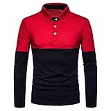 KXZD Herren Patchwork Poloshirt Classic Mode Langarm Poloshirts Revers T-Shirt Langarmshirts Poloshirt Herren Langarm Pullover Sweatshirt T Shirts Männer Revers Langarmshirt Herren Polo S