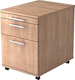 bümö® Rollcontainer in Nussbaum mit 2 Schüben und Hängeregister Schublade | Bürocontainer aus Holz | Tischcontainer mit Rollen | Büro Container für Ihren Schreib