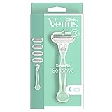 Gillette Venus Smooth Sensitive Rasierer Damen, Damenrasierer + 4 Rasierklingen mit 3-fach Klinge, mit Aloe V