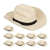 Relaxdays 10 x Panamahut, Cooler Strohhut im Mafia Look, Damen & Herren, Fasching, Bogart Hut mit schwarzem Stoffband, beig