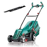 Bosch Rasenmäher ARM 34, Grasfangbox, Karton (1300 W, Schnitthöhe 20-70 mm, Schnittbreite 34 cm, 11 kg) + Ersatzmesser für ARM 34