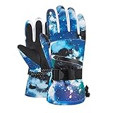 TWIOIOVE Skihandschuhe Herren Damen Winter Fahrradhandschuhe Winter Winddichte Thermo Fingerhandschuhe Sporthandschuhe Kalt Wetter Skifahren F