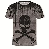 Jungen Totenkopf T-Shirt Sommer Herren Rundhals T-Shirt 3D Cool Pink Totenkopf Top XL