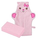 Waschhandschuh Baby, Hillylolly Waschlappen mit Tiermotiv, Kinder Waschlappen Frottee, Baby Bade Handschuhe, Waschhandschuh Handpuppe, Waschhandschuh Kinder, Tiere Spiel-Waschhandschuh (Rosa)