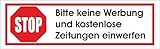 Keine Werbung! 5 weiße Briefkastenaufkleber 70x20 mm - Bitte keine Werbung und kostenlose Zeitungen einw