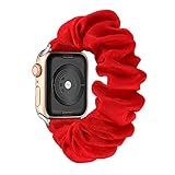 Scrunchie Uhrenarmband für Apple Watch, Elastisches Sport-Nylonarmband für iWatch Series SE/6/5/4/3/2/1-rot,42MM oder 44MM