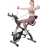 CEZAVOK heimtrainer fahrrad klappbar F-Bike mit Handpulssensoren, Fitnessfahrrad Mit Rückenlehne und Trainingscomputer, verstellbare W