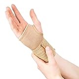 Actesso Elastische Handgelenkbandage für Gelenkschmerzen - (Beige oder Schwarz). Handbandage für Handgelenksverstauchungen, RSI, Sehnenscheidenentzündungen und beim Sport - Rechts oder Links tragbar (Mittelgroß Beige)