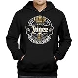 Fashionalarm Herren Kapuzenpullover - Der einzig wahre Jäger | Fun Hoodie mit Spruch als lustige Geschenk-Idee Förster | Beruf Arbeit Wald, Schwarz L