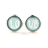 SCHMUCKZUCKER Damen Ohrstecker Motiv Love Liebe Modeschmuck Ohrringe silber-farben pastell grün 12