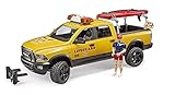 Bruder 02506 - RAM 2500 Power Wagon Life Guard mit Figur und Stand-Up Paddle, mit Licht- und Sound-M