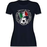 Fussball WM 2022 Fanartikel - Italy Flagge & Fußball Vintage - S - Navy Blau - Tshirt Damen Italien - L191 - Tailliertes Tshirt für Damen und Frauen T-S