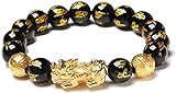 Feng Shui Black Obsidian Wealth Bracelet PIXIU,Men Women Unisex Wristband Gold Black für Wohlstand und Glück Wealth and Good Luck Bracelet 12