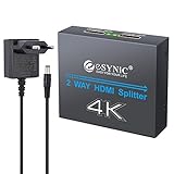 eSynic 4K HDMi Splitter 1X2 Ultra HD 2160P 4K x 2K HDMI Verstärker Distributor Switcher 1 Eingang 2 FHD 1080P 3D Ausgang für PS4 Sky Box Blu-ray HD TV Player Projektor mit N