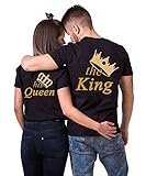 Daisy for U King Queen Pärche Shirts Set für Paar Partner Look T-Shirt Velentienstag Geschenk Tops Paare Baumwolle mit Aufdruck 1 Stücke-King-Schwarz-Golden(Herren)-XL