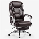 LTHDD Bürostuhl, Bürostuhl, Haushalts-Chefsessel, ergonomischer Drehstuhl, ergonomischer Drehstuhl, manuelles Pedal mit 5 Rädern, Liege (Farbe: Kaffeebraun)