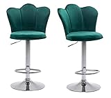 luckeu Barhocker Samt gepolstert 2er Set mit Fußstütze Rückenlehne, Moderne Hocker Barstühle Barhocker mit verstellbarem Drehgelenk Gaslift Frühstück Esszimmer Hocker für Küche Lounge Grü