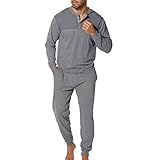 Lascana H.I.S H.I.S Herren Pyjama mit Rippeneinsatz, Rundhalsausschnitt (60/62, Grau-meliert)