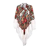 BUZHI Bandana Halstuch Quadratischer Schal Lange Quaste Schal Vintage Folk-benutzerdefinierte Damenschal weibliche Pashmina Cape Quaste Schal Böhmischer S