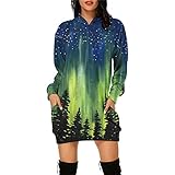 Mymyguoe Weihnachtskleid Damen Xmas Sexy Minikleid Abendkleid Ausgestellte Partykleid Frauen Weihnachtsmotiv Sweatshirt Pullover Kleid Christmas Langarm Casual Cocktailk