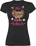 Kompatibel mit Oktoberfest Damen Trachtenshirt - MEI Dirndl is in da Wäsch - Hirschgeweih - M - Schwarz - Kurzarm - L191 - Tailliertes Tshirt für Damen und Frauen T-S