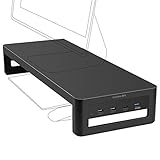 Vaydeer Monitorständer mit USB 3.0/2.0 Hub, Stahl- Monitor Stand Riser Unterstützt Datenübertragung und Aufladung, Metall Monitor Ständer Unterstützung bis zu 32 Zoll für PC, Laptop - Schw