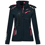 Geographical Norway RÊVEUSE Lady - Softshell-Jacke Für Damen Outdoor -Funktionsjacke Winddicht Winterjacke Kapuze - Softshelljacke Mantel Winter Warme Ideal Aktivitäten Blau/Rosa L - Größe 3