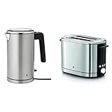 WMF Lono Wasserkocher doppelwandig (2400 Watt, 1,3 l) cromargan matt/silber & Lono Toaster Edelstahl, Doppelschlitz Toaster mit Brötchenaufsatz, für XXL-Toast, 7 Bräunungsstufen, 900 W,