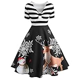 YONGYUE Abendkleid Kurz Cocktailkleid Elegante Kleider Gestreiftes Vintage Maxikleid Mit Weihnachtsdruck Und Patchwork Damen Feierliche AnläSse Tunika Midi Ballkleider Damen Lang