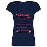 JGA Junggesellenabschied Frauen - JGA Braut Aufgaben Checkliste schwarz/Fuchsia - XS - Dunkelblau - junggesellenabschied Frauen t-Shirt aufgaben - XO1525 - Damen T-Shirt mit V