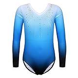 ZNYUNE Mädchen Farbverlauf Gymnastikanzug Langarm Kinder Gymnastik Trikot Klassisch 152 Blue 14