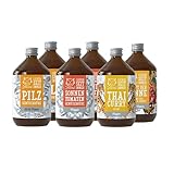 6 x 525ml Vegane Mischbox 100% BIO | 2x Bio Sonnen Tomaten Gemüsebrühe | 2x Bio Pilz Gemüsebrühe | 1x Bio Thai Curry Grund mit Mango & Kokos | 1x Bio Kraft der Sonne Suppeng